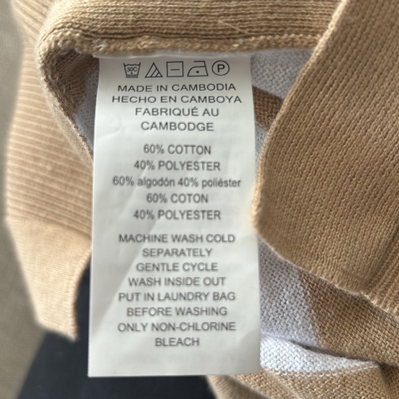 MICHAEL KORS WOMENS STRIPPED KNIT TANK TOP. CREW NECK.  Medium, khaki/white - Picture 9 of 12